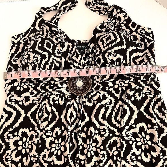 En Focus Studio Dress Womens Size 14 Brown Cream Casual‎ Beaded Sleeveless READ - Picture 10 of 15